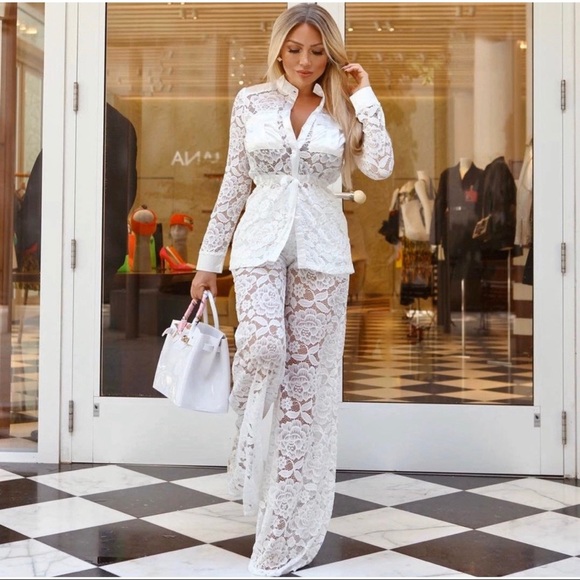 So Fancy Boutique Pants - 🌹(LAST SMALL) Lace Two Piece Pants Set - In White